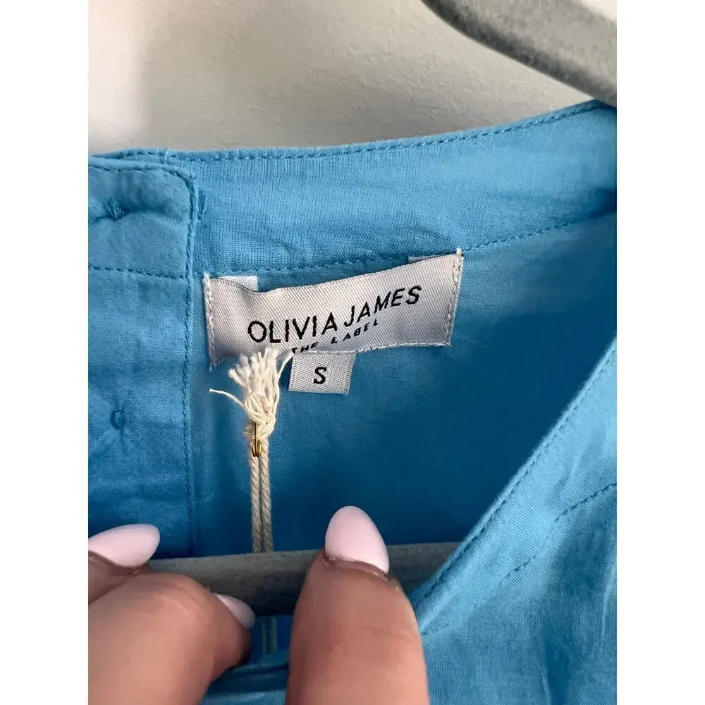 NWT Olivia James The Label Annie Puff Sleeve Blouse Sky Blue Women's Size S